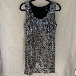 AQUA Animal Print Sequin Mini Dress Size Large